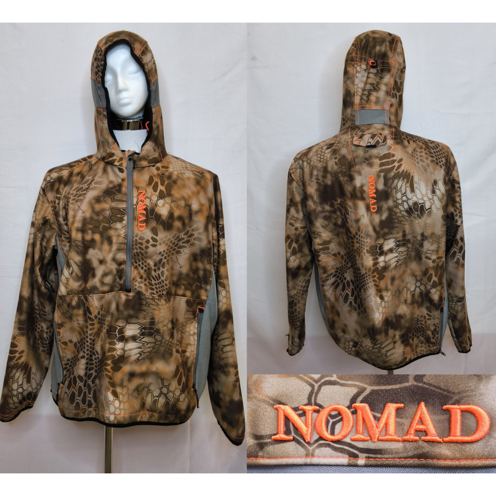 Nomad Banshee Jacket 1/2 Zip Mens L Brown Camo Hooded Softshell Hunting #W4837